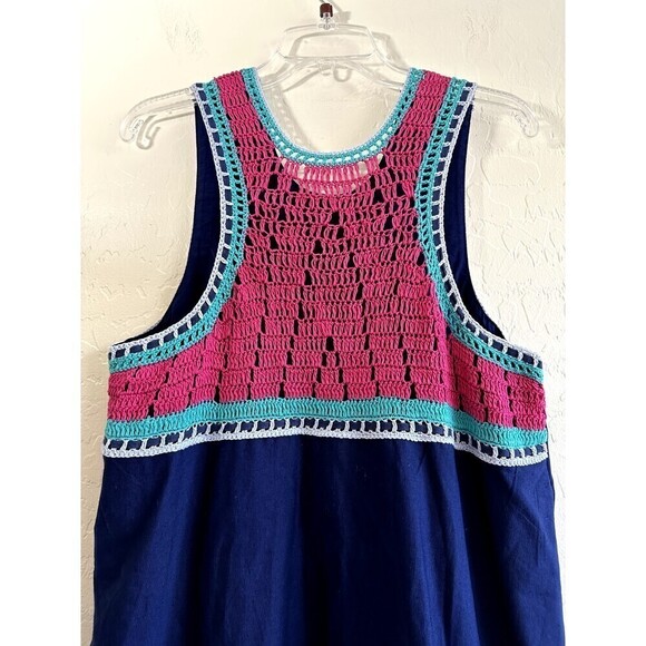 Akemi + Kin Anthropologie Crochet Trim Swing Shift Dress Size L Boho Hippie - Picture 15 of 16